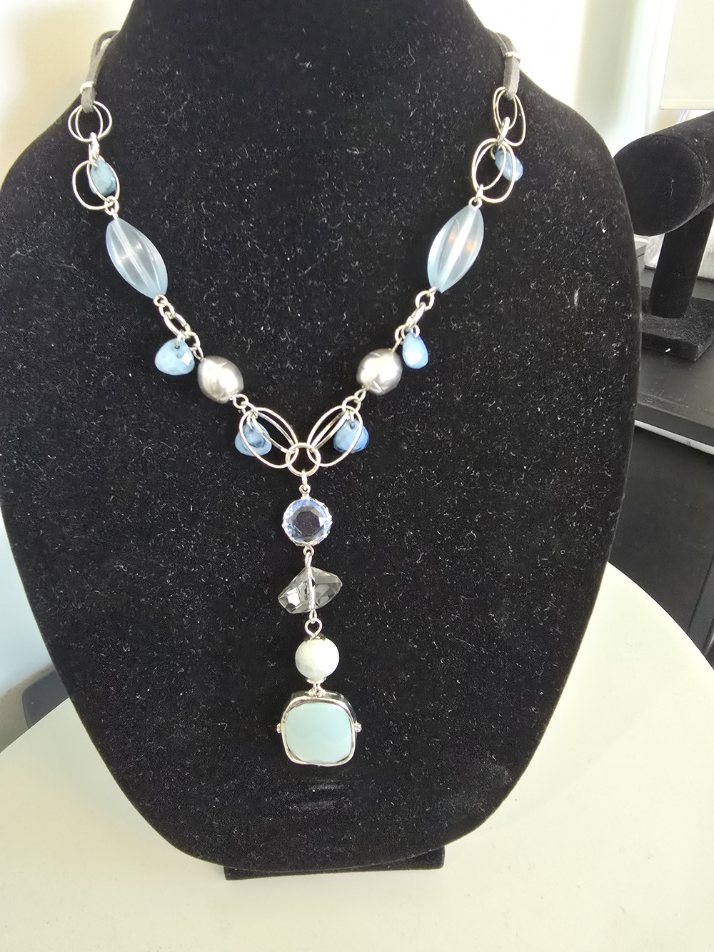 Silver-Tone Blue Glass Pendant Necklace - Women Jewelry